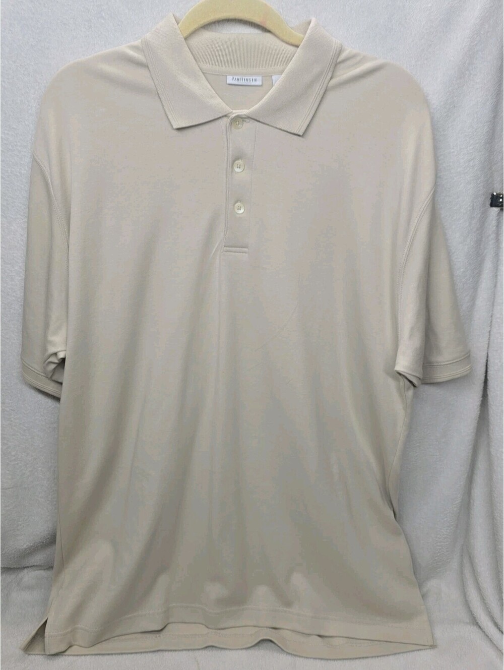 Van Heusen Men's Large Beige Polo Shirt Short Sleeve USA 100% Pima Cotton Casual